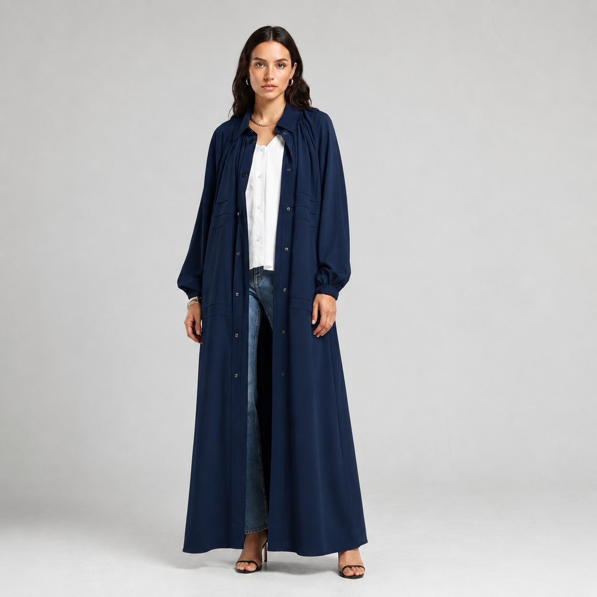 Oversized Crepe Coat Abaya - Navy