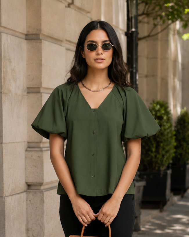 Poplin V Shirt - Olive