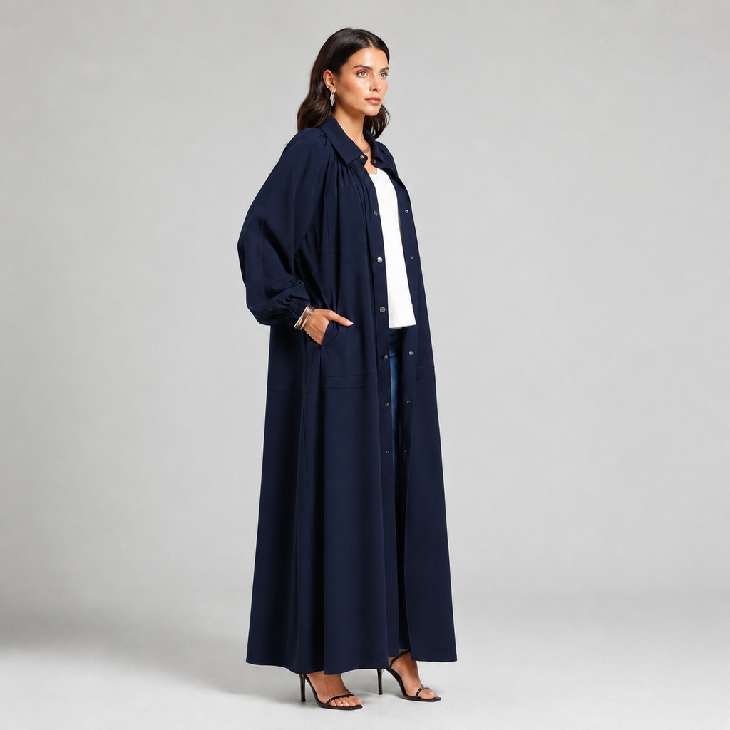 Oversized Crepe Coat Abaya - Navy