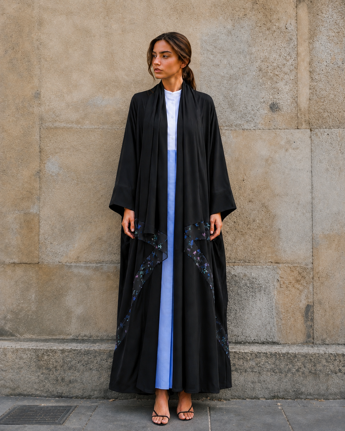 Black Floral Signature Bisht