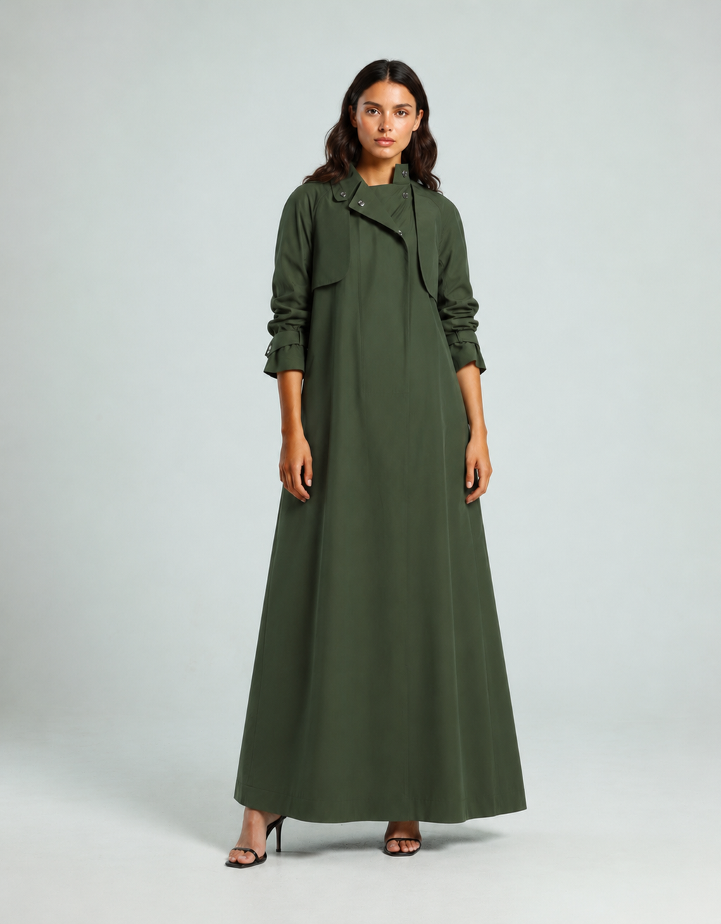 Trench Coat Abaya - Olive