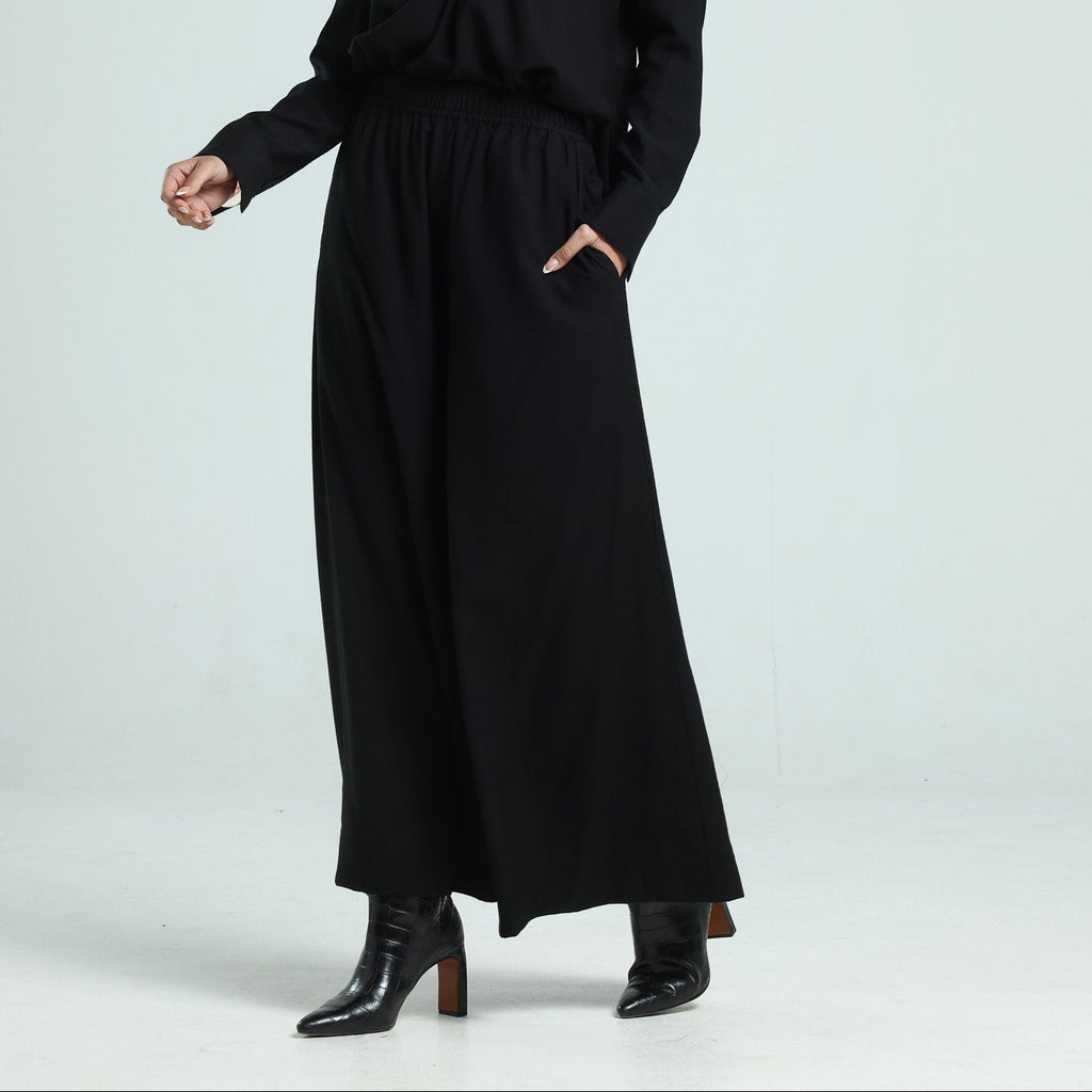Soft Cotton Wide Leg Pants - Black