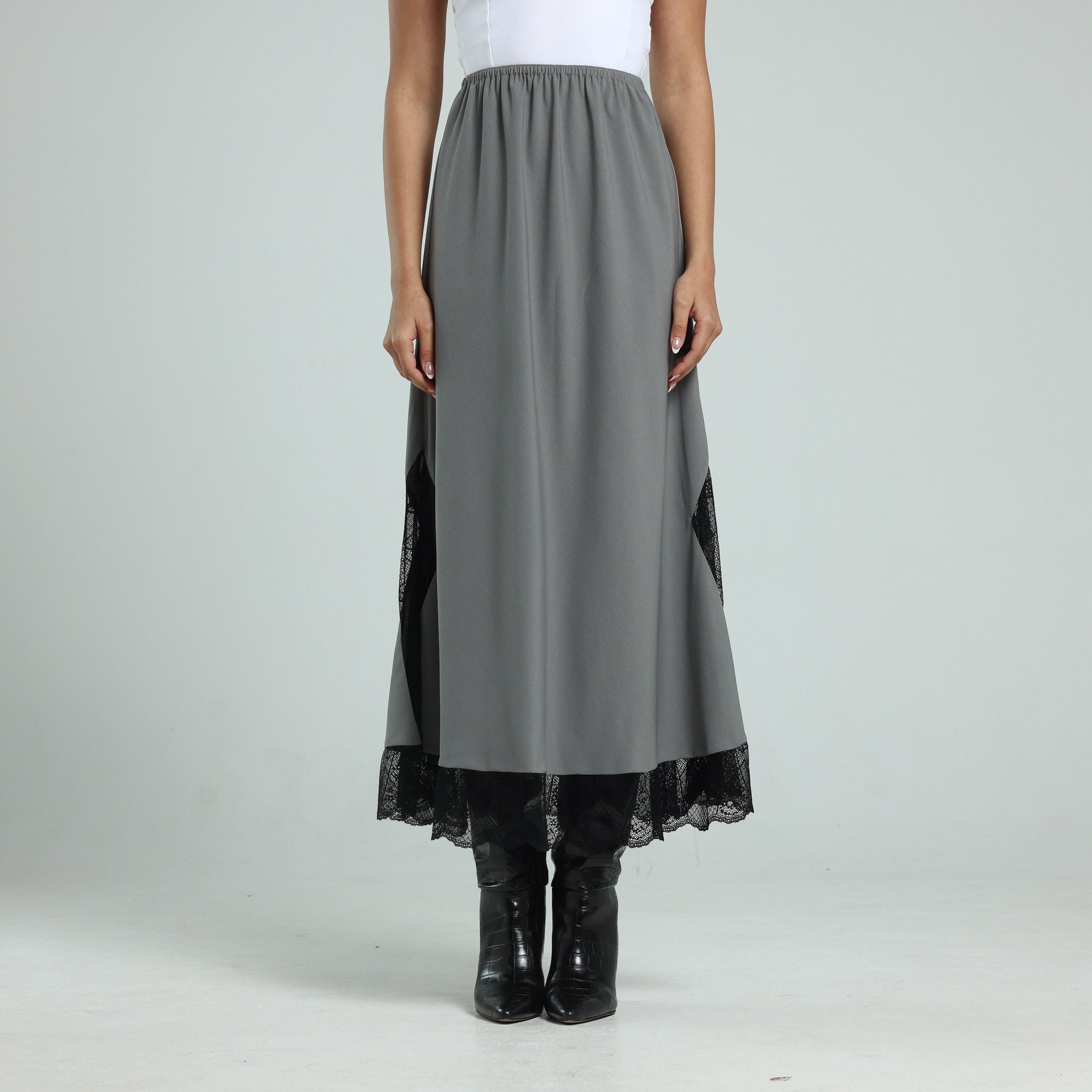 Contrast Lace Skirt - Grey