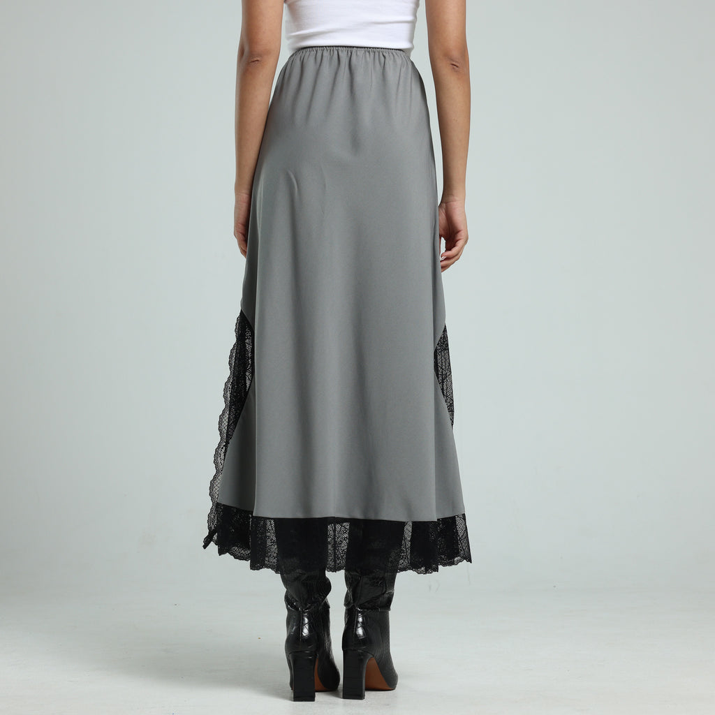 Contrast Lace Skirt - Grey