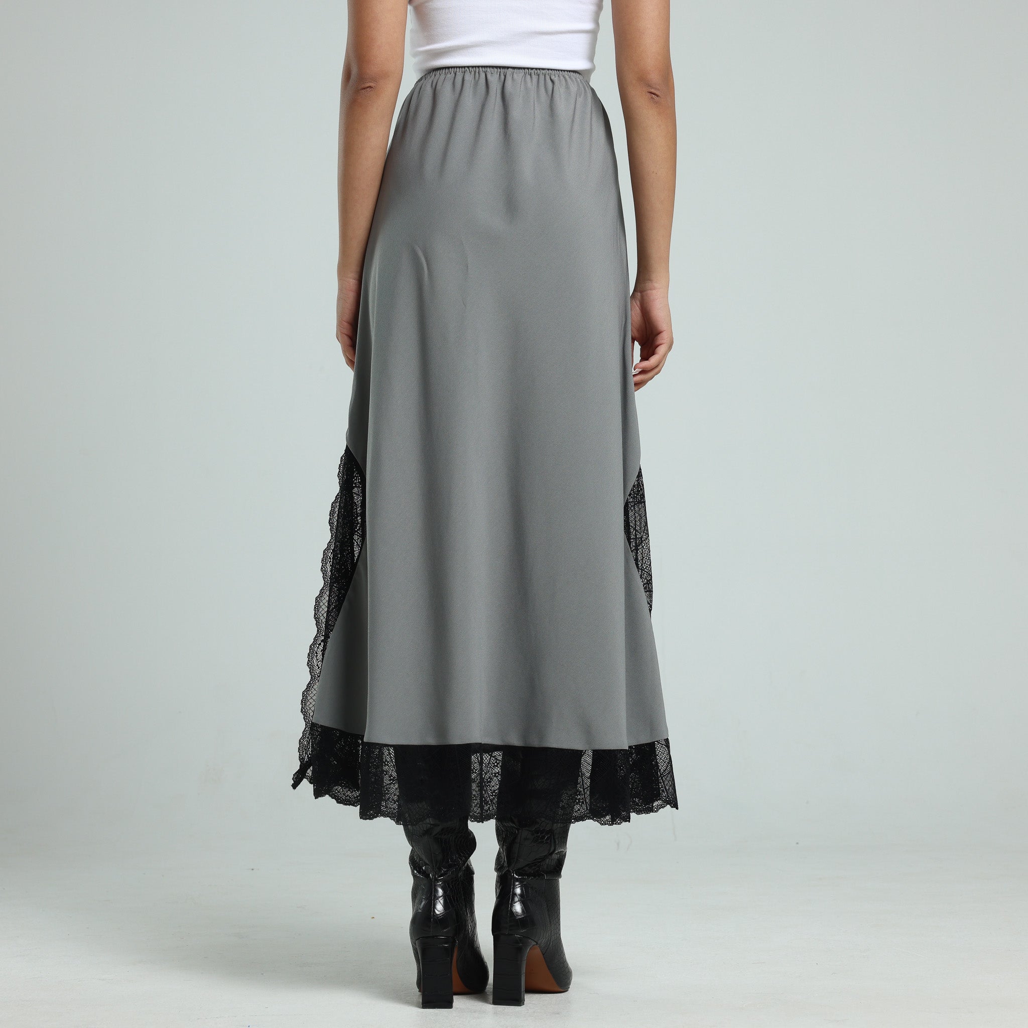 Contrast Lace Skirt - Grey