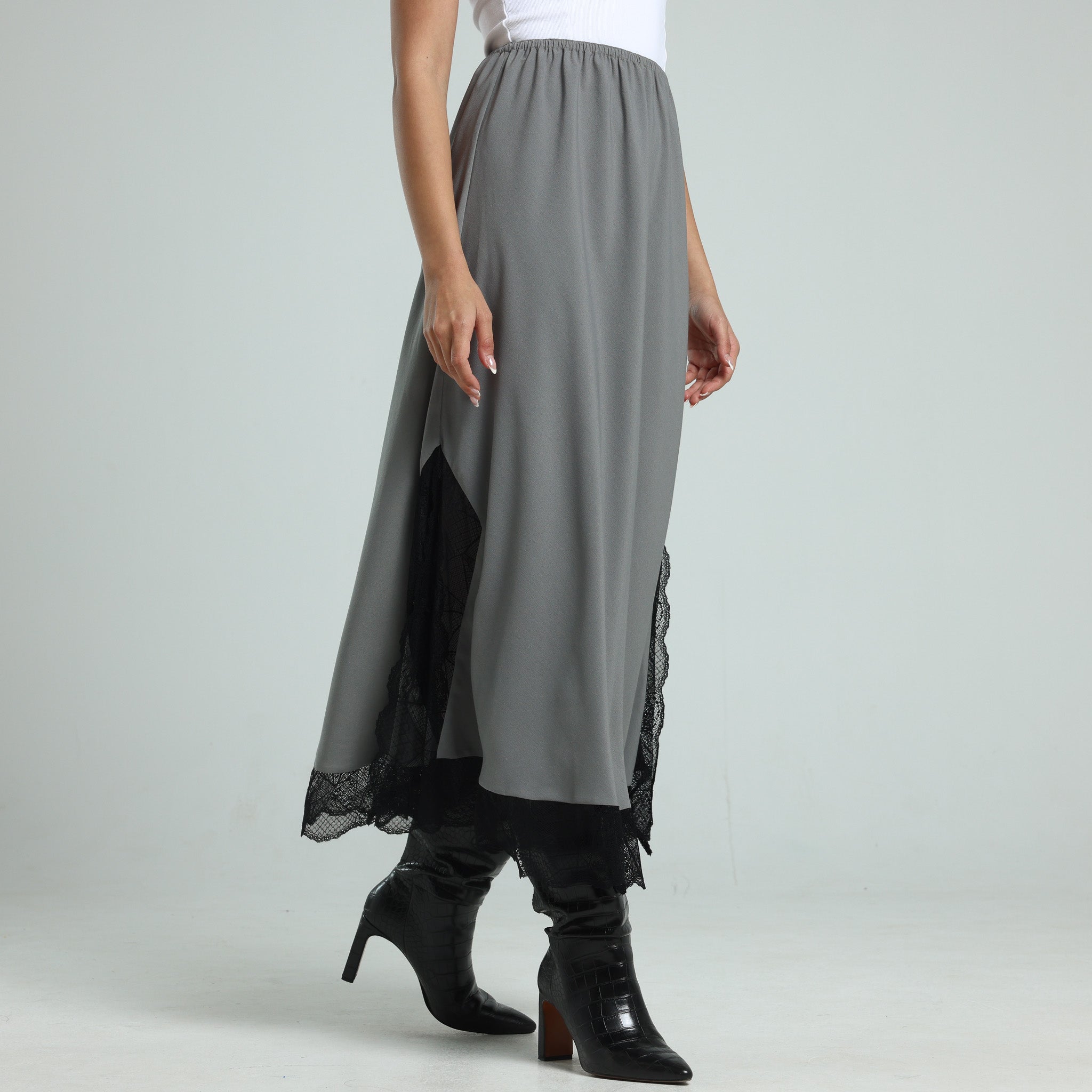 Contrast Lace Skirt - Grey