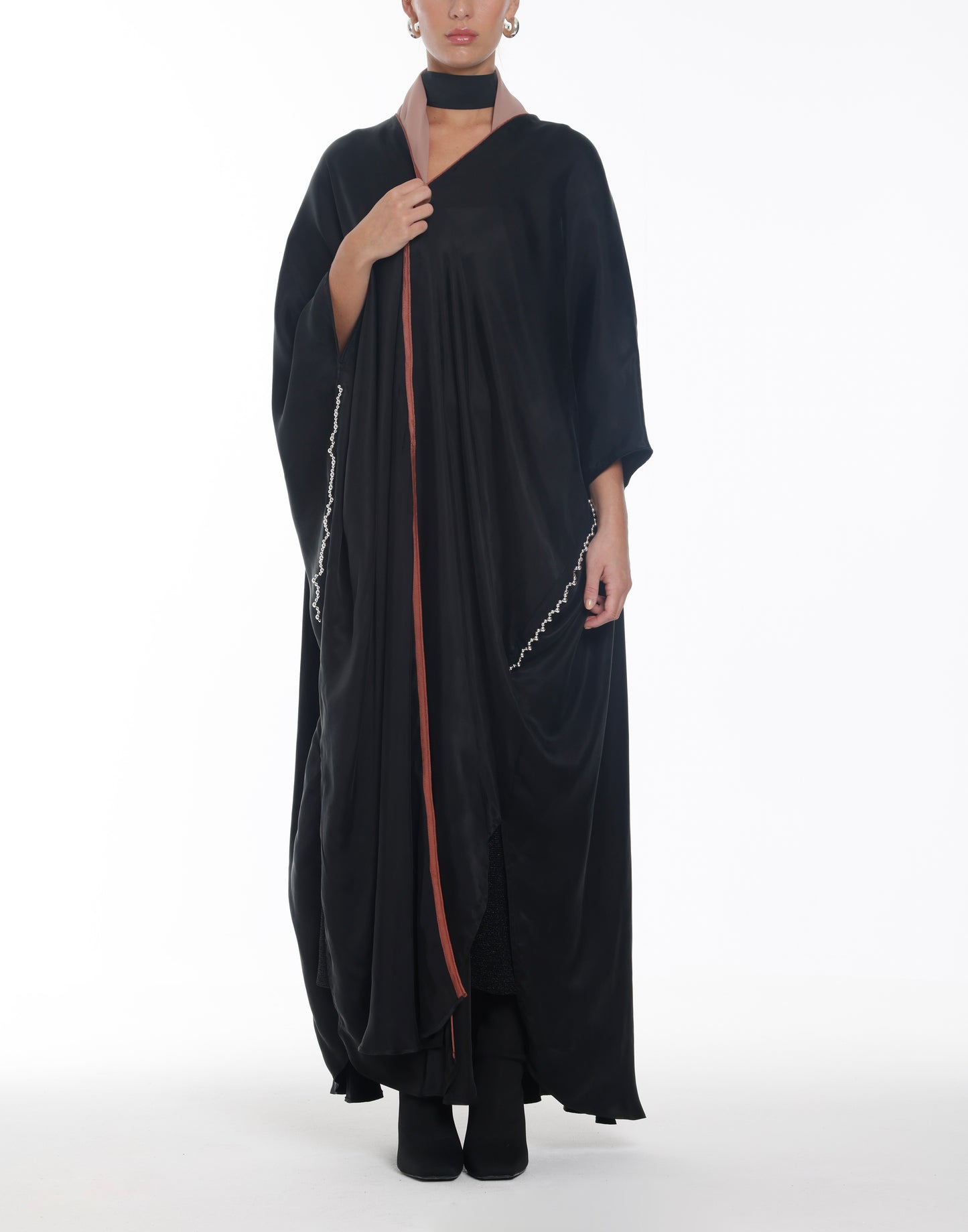 Black-Beaded Cupro Bisht Abaya