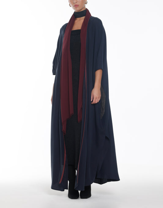 Navy-Chain Accented Bisht Abaya