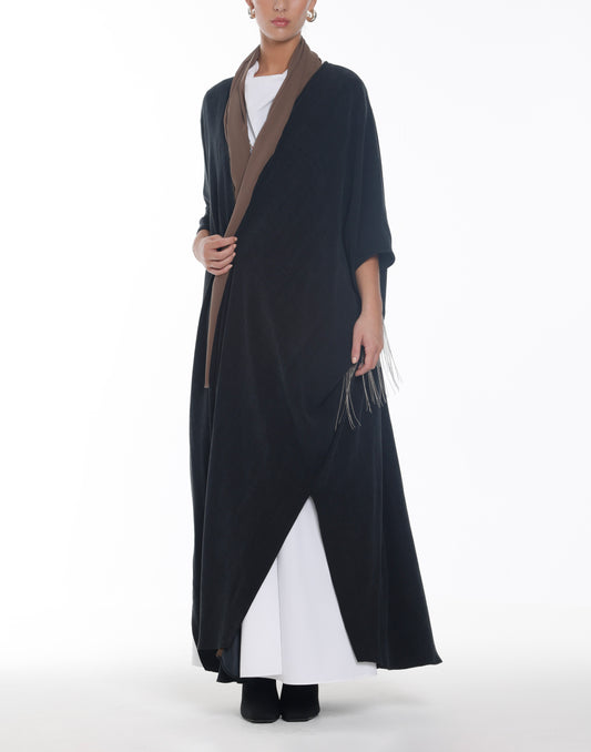 Heather Gray-Chain Accented Bisht Abaya