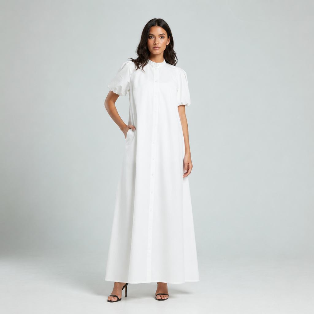 Cotton Poplin Shirt Dress - White