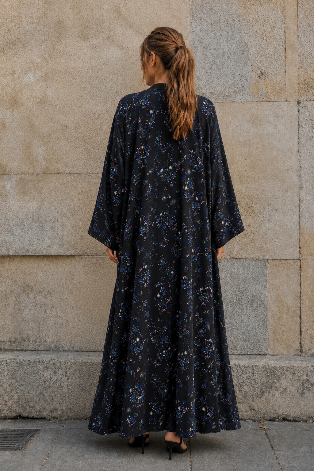 Black Floral Print Abaya