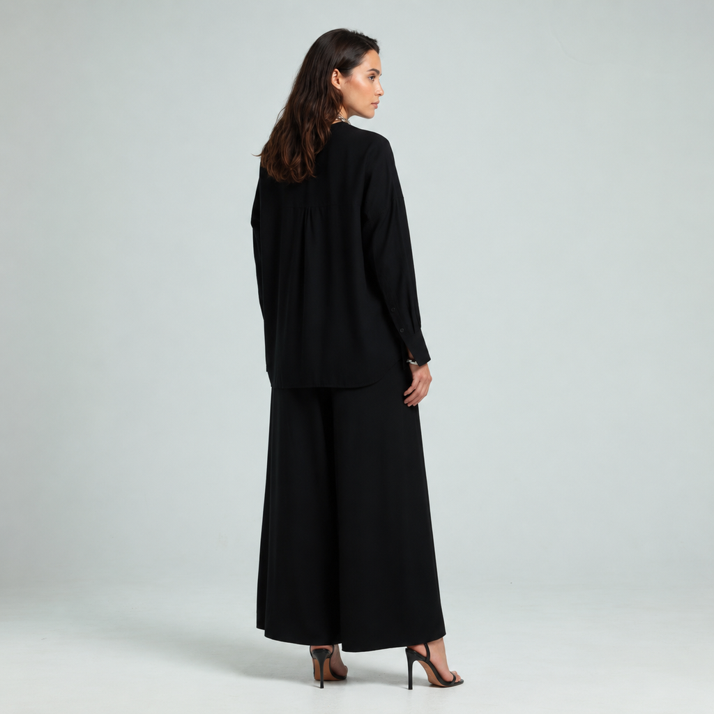 Soft Cotton Wide Leg Pants - Black