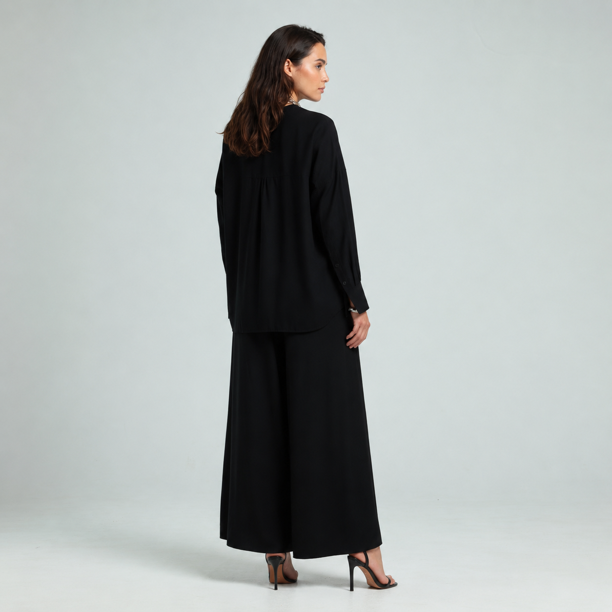 Soft Cotton Wide Leg Pants - Black
