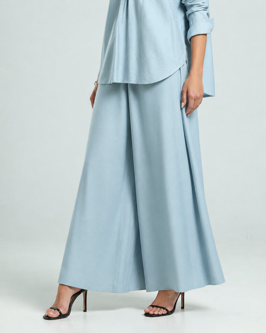 Soft Cotton Wide Leg Pants - Blue