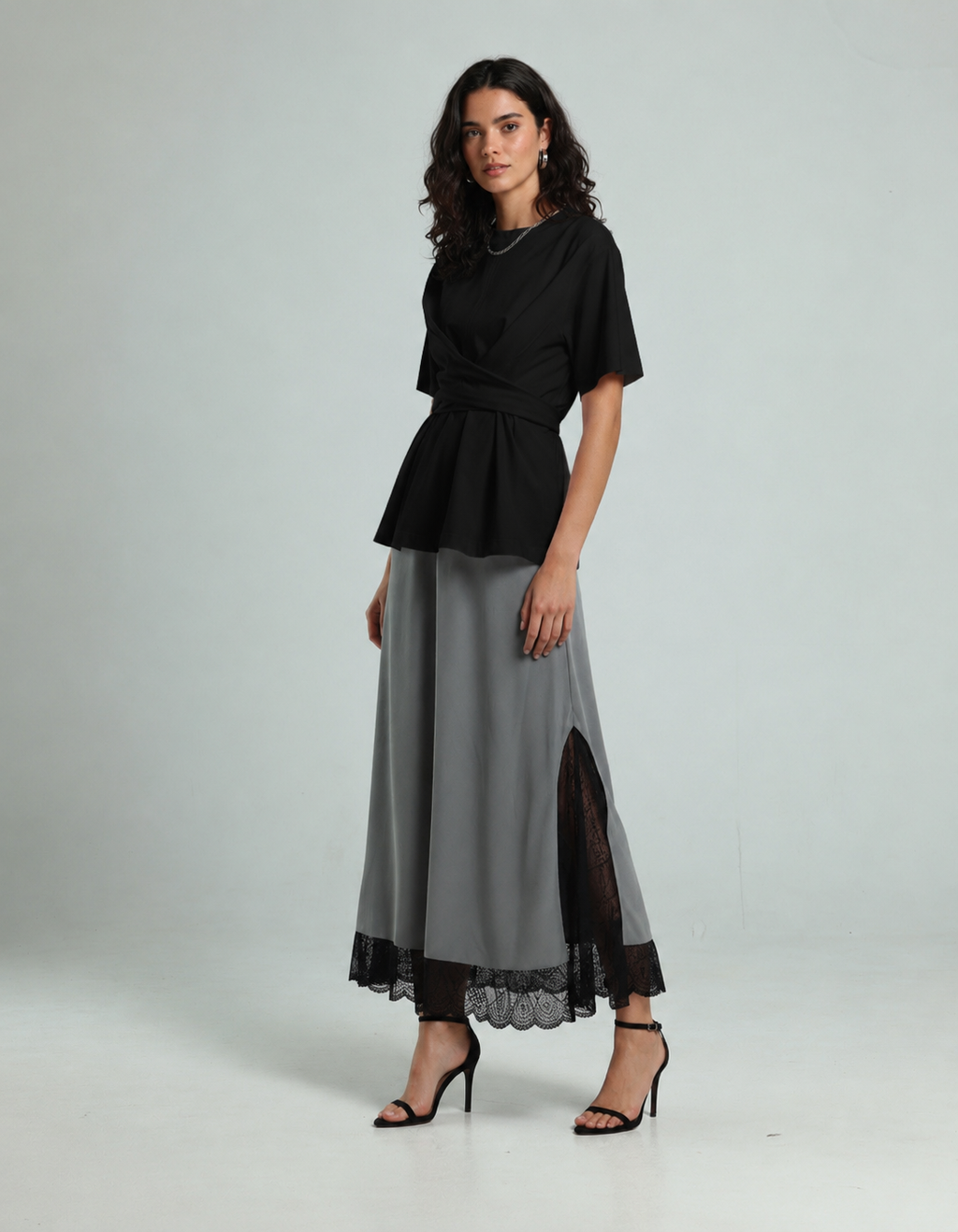 Contrast Lace Skirt - Grey