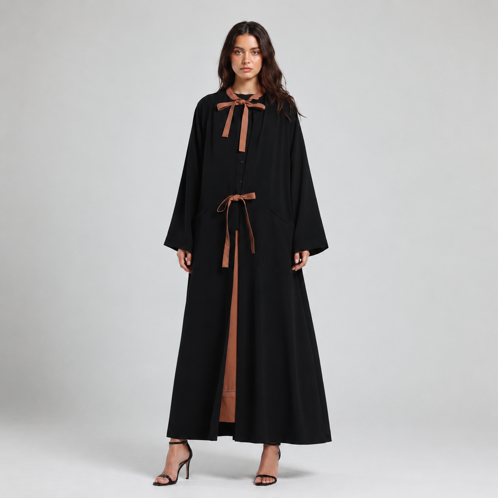 Contrast Oversized Abaya - Black