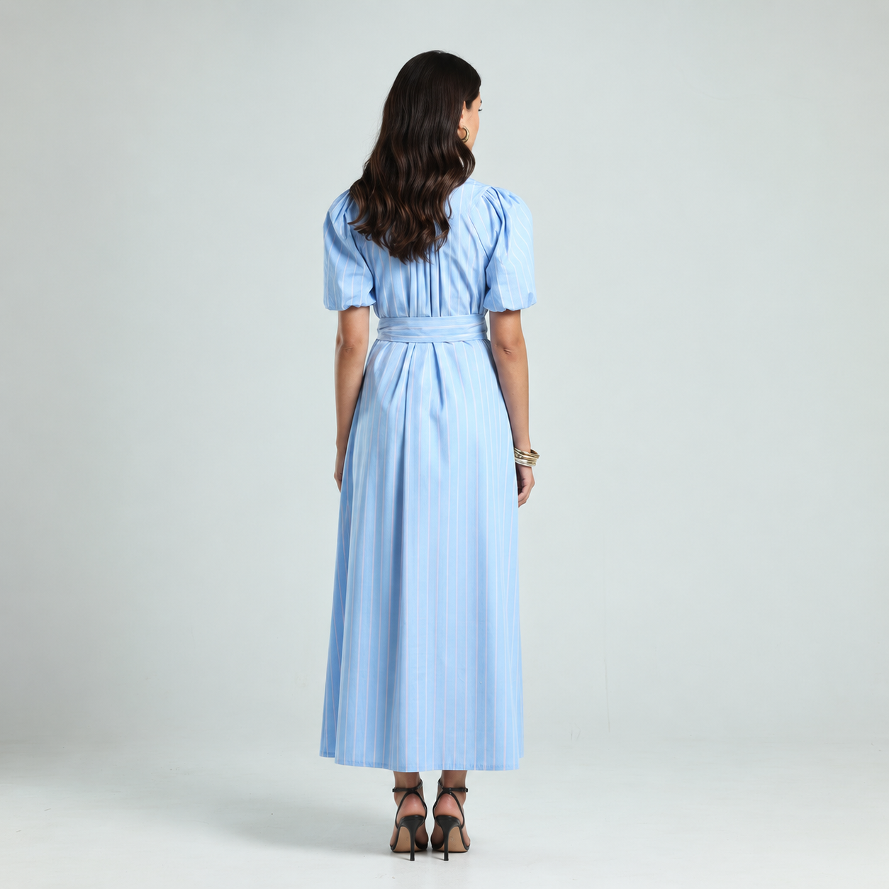Pinstripes Poplin Dress - Blue