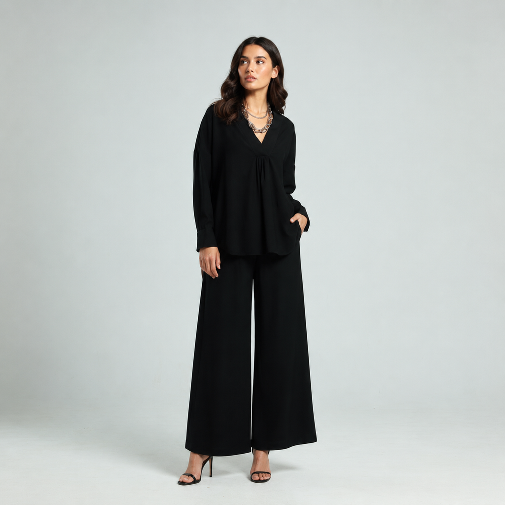 Soft Cotton Wide Leg Pants - Black