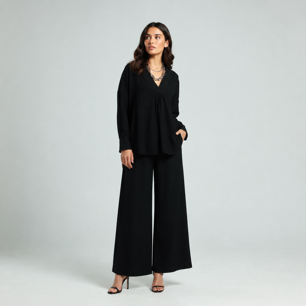 Soft Cotton Wide Leg Pants - Black
