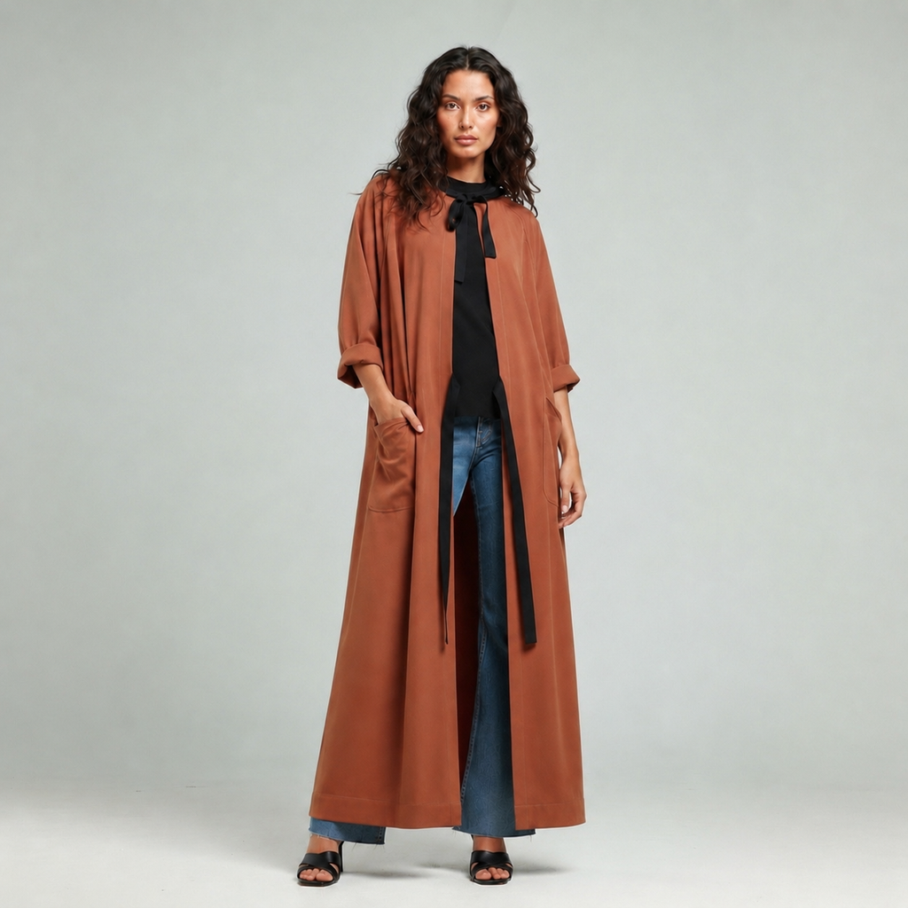 Contrast Oversized Abaya - Brick