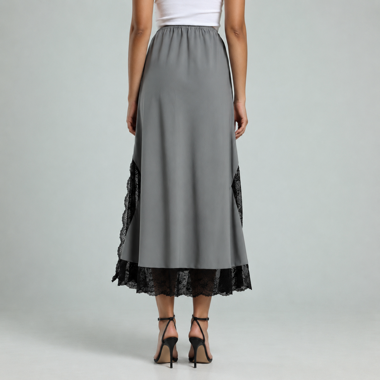 Contrast Lace Skirt - Grey