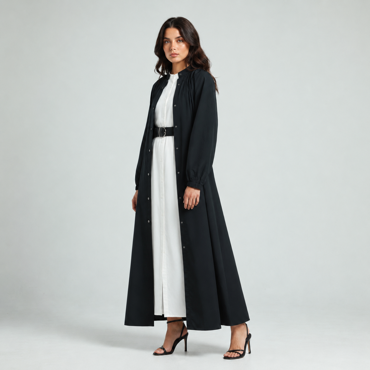 Drawstring Coat Abaya - Black