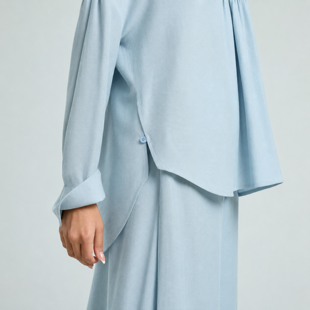 Soft Cotton Wide Leg Pants - Blue
