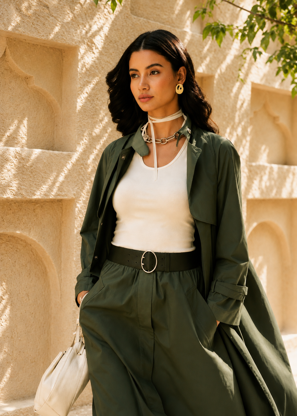 Trench Coat Abaya - Olive