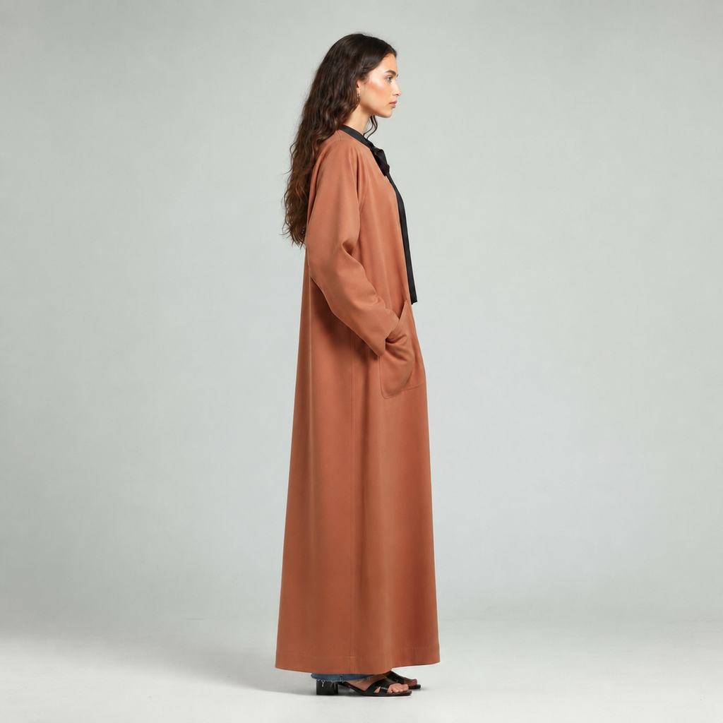 Contrast Oversized Abaya - Brick