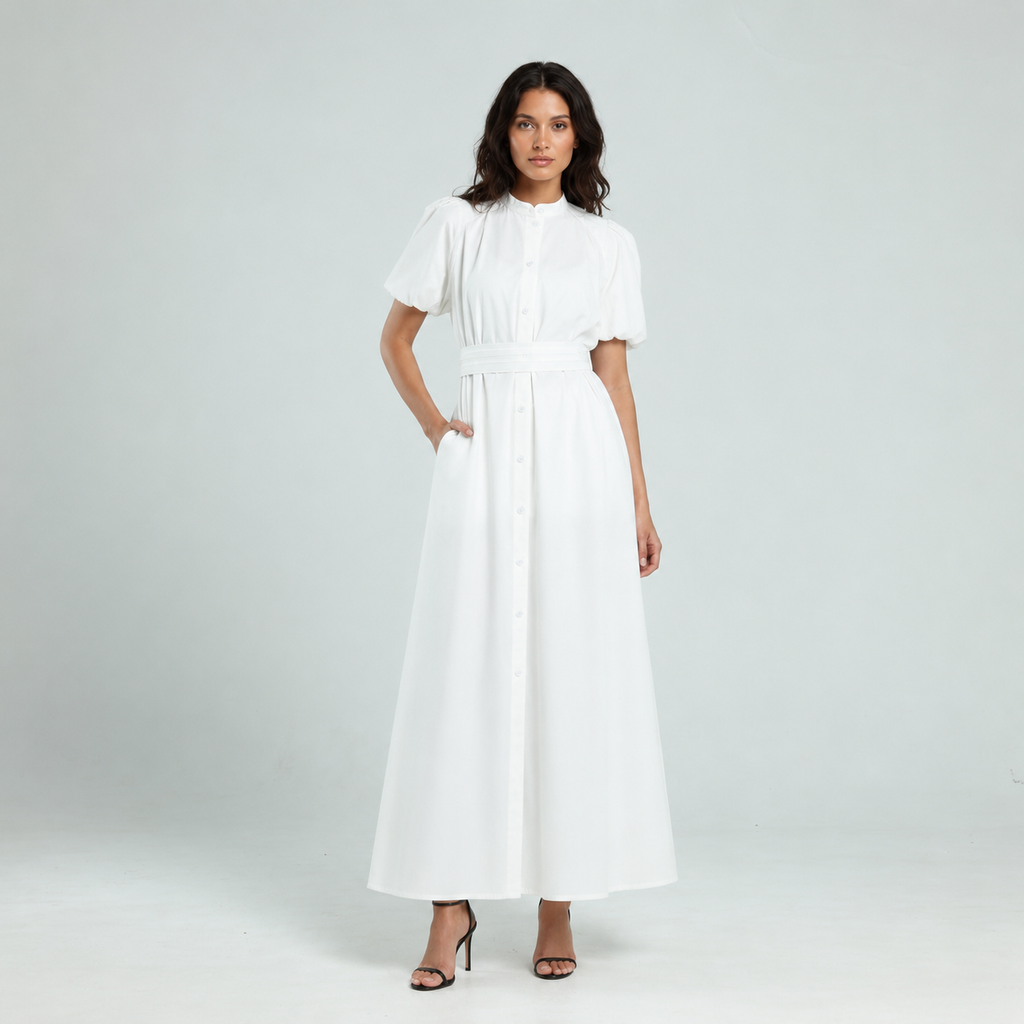 Cotton Poplin Shirt Dress - White
