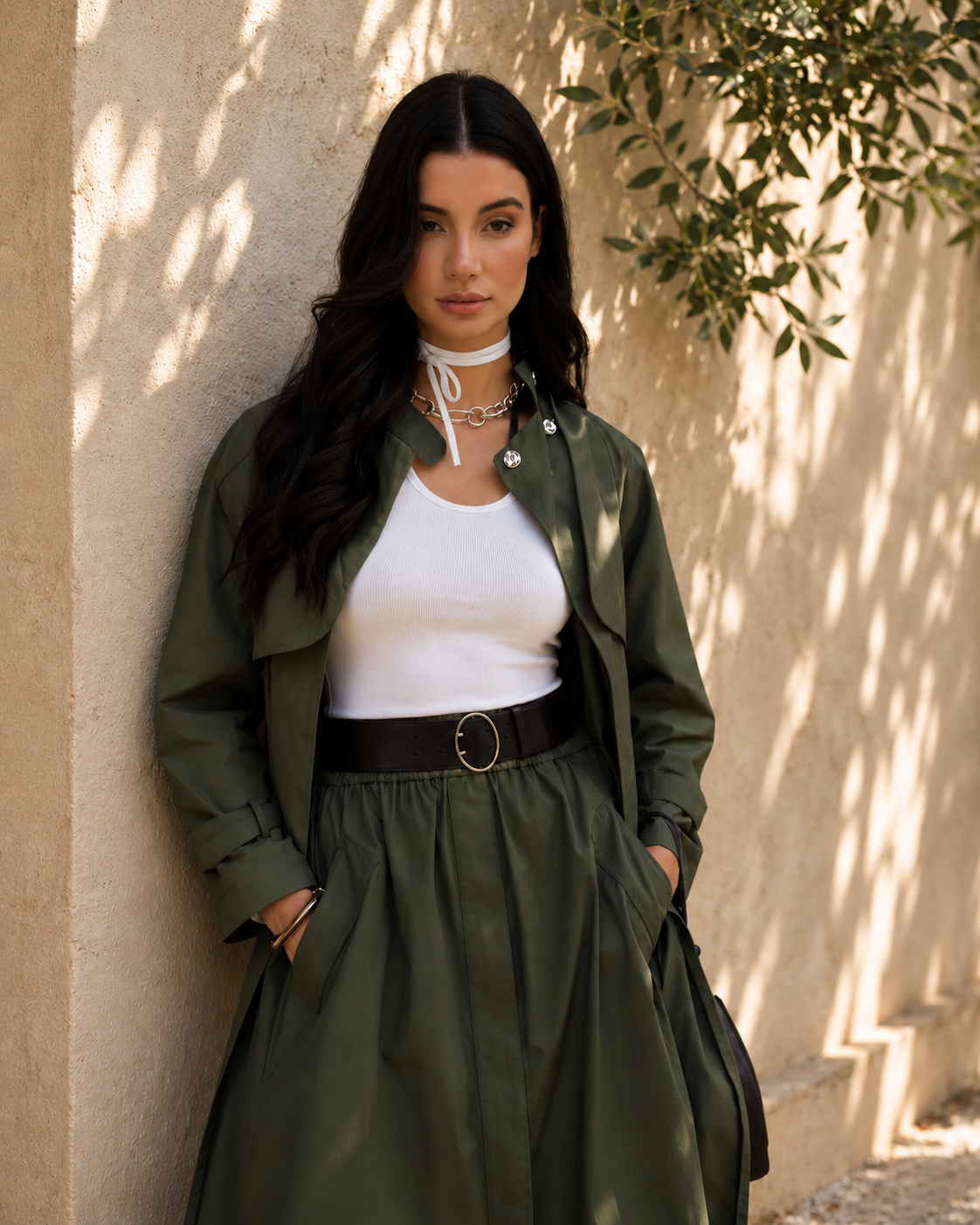 Cotton Poplin Skirt - Olive