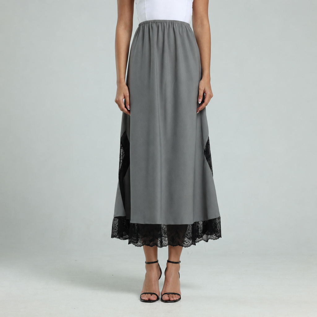 Contrast Lace Skirt - Grey