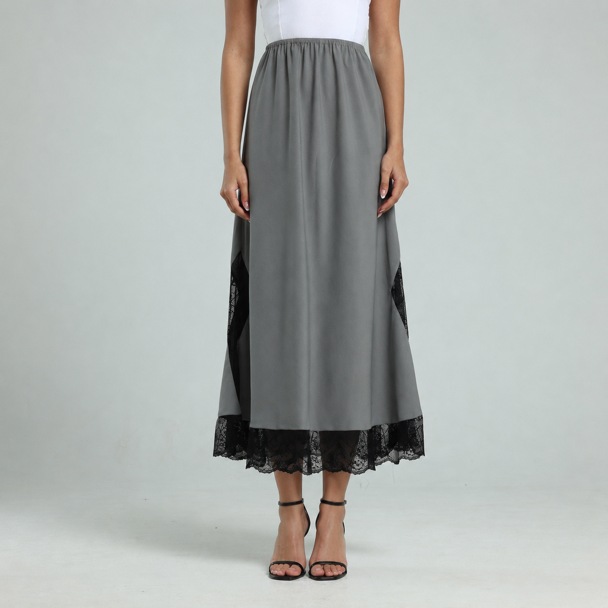 Contrast Lace Skirt - Grey