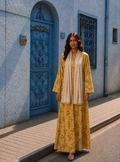 Yellow Floral Print Abaya