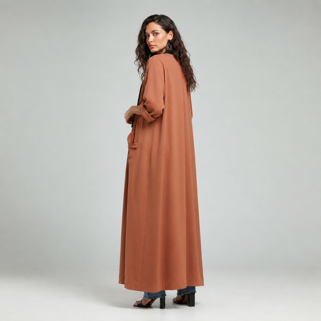 Contrast Oversized Abaya - Brick