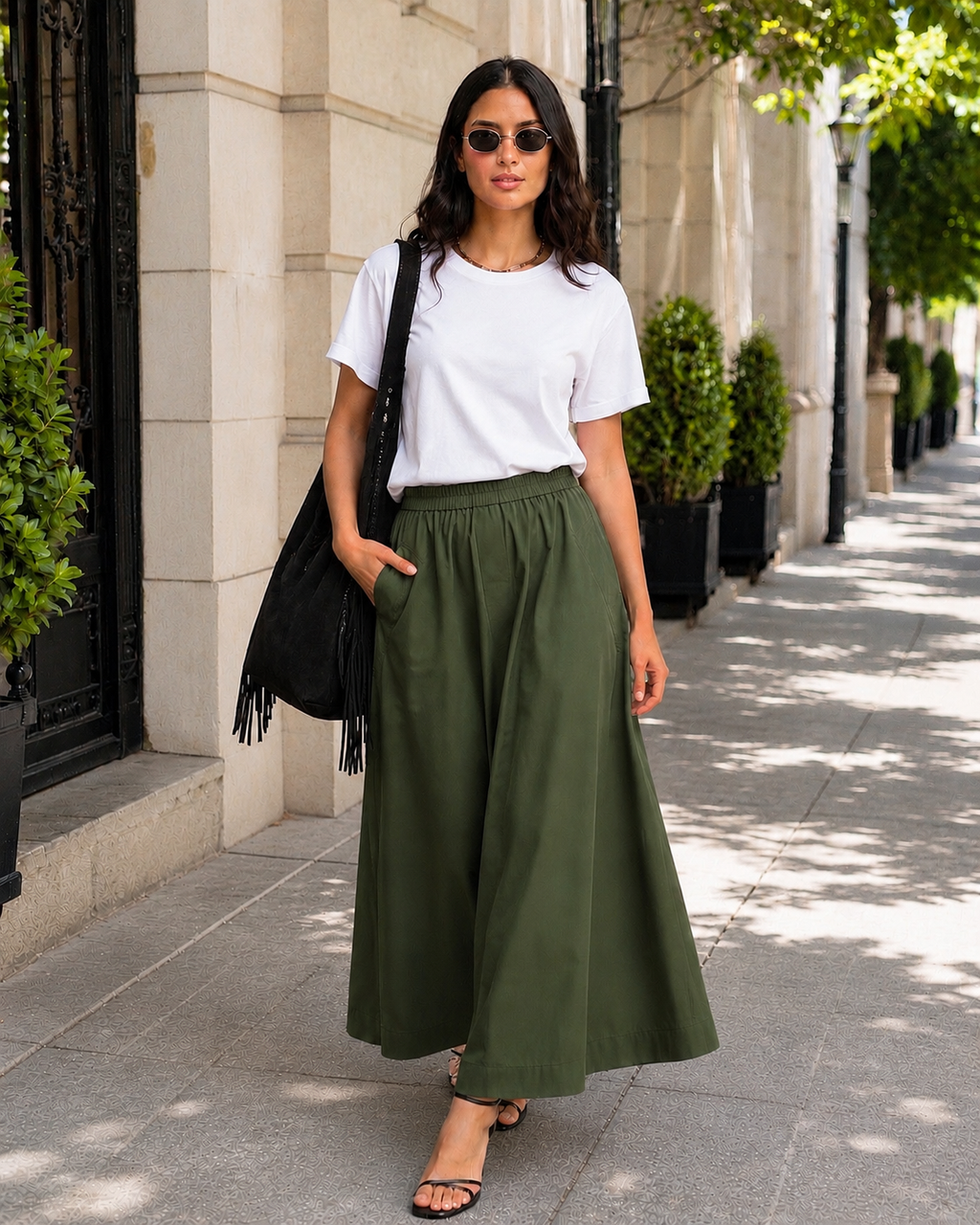 Cotton Poplin Skirt - Olive