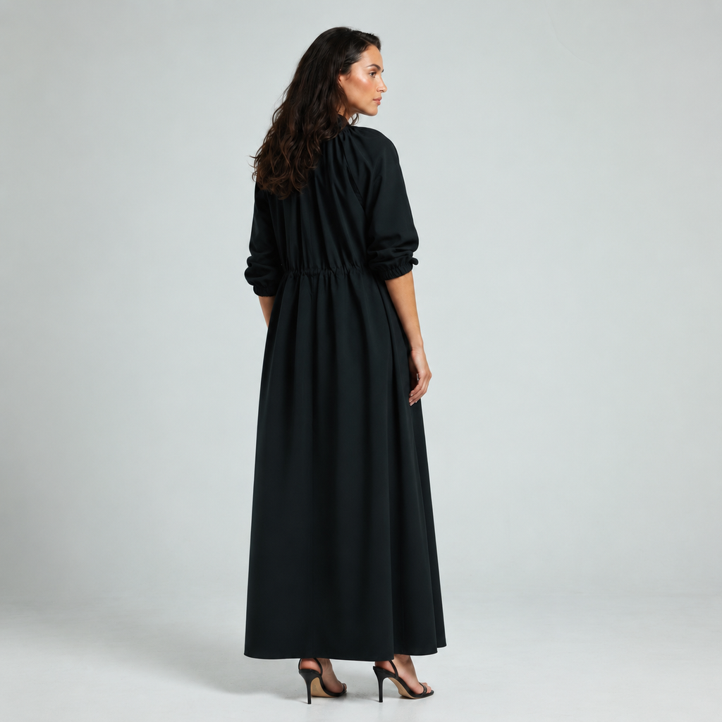 Drawstring Coat Abaya - Black