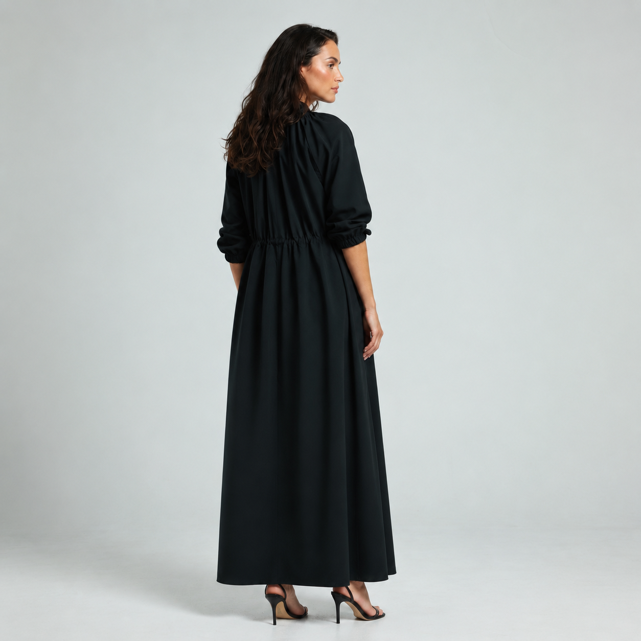 Drawstring Coat Abaya - Black