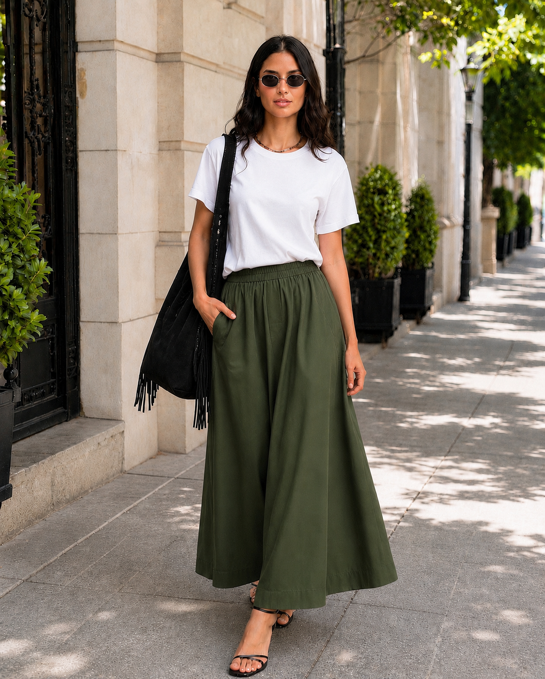 Cotton Poplin Skirt - Olive