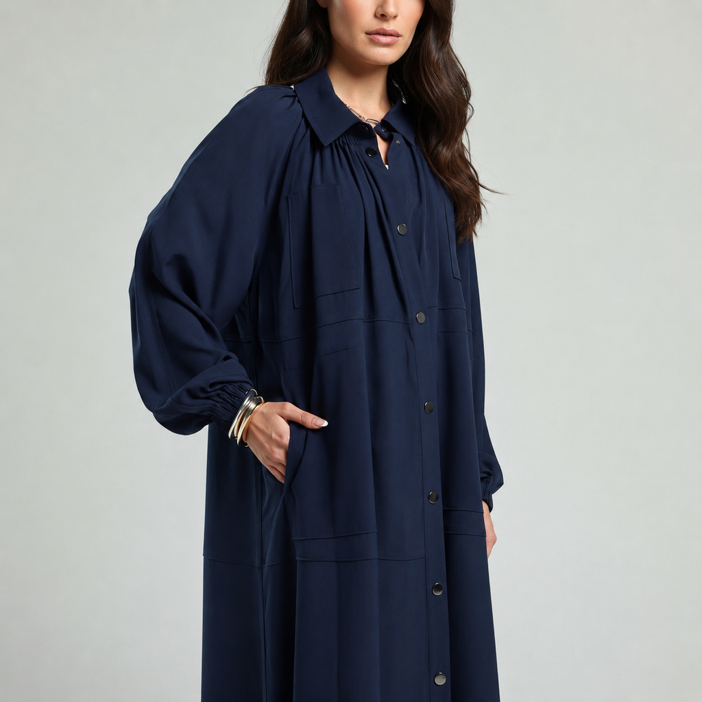 Oversized Crepe Coat Abaya - Navy