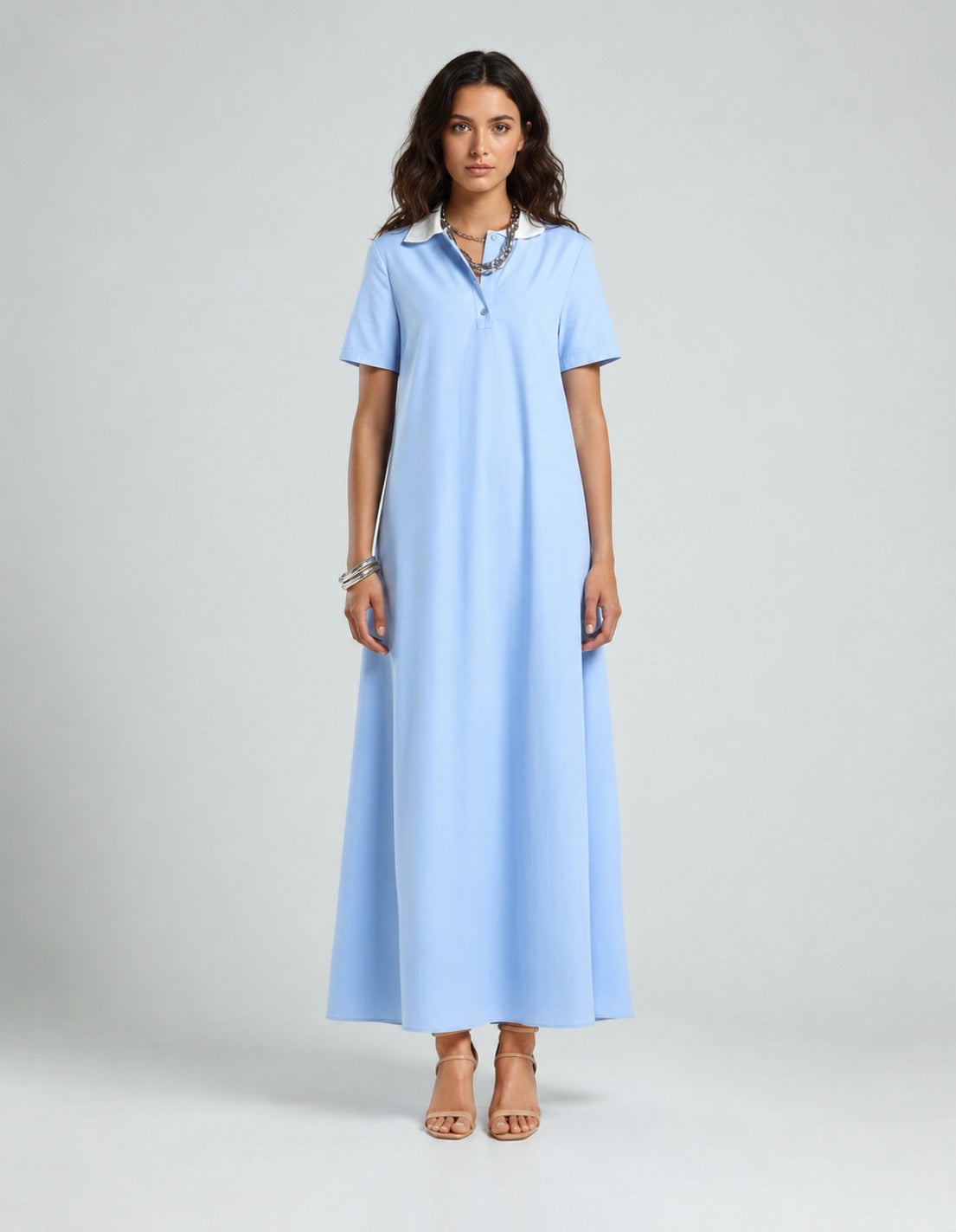 Polo Dress in Blue & White - Cotton Poplin Casual Workwear