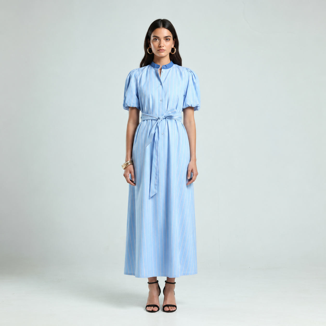 Pinstripes Poplin Dress - Blue