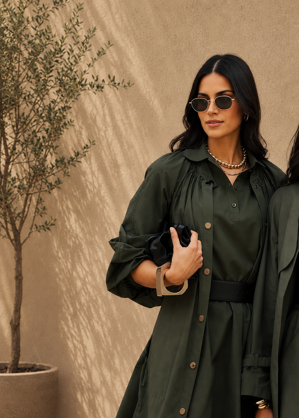 Drawstring Coat Abaya - Olive