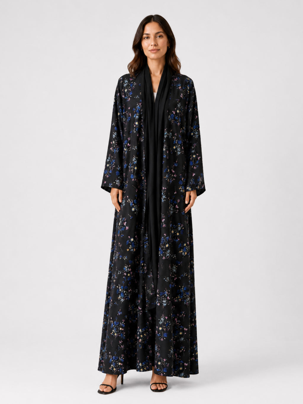 Black Floral Print Abaya