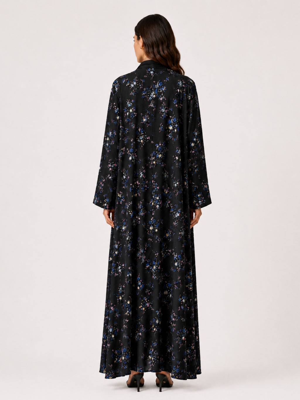 Black Floral Print Abaya