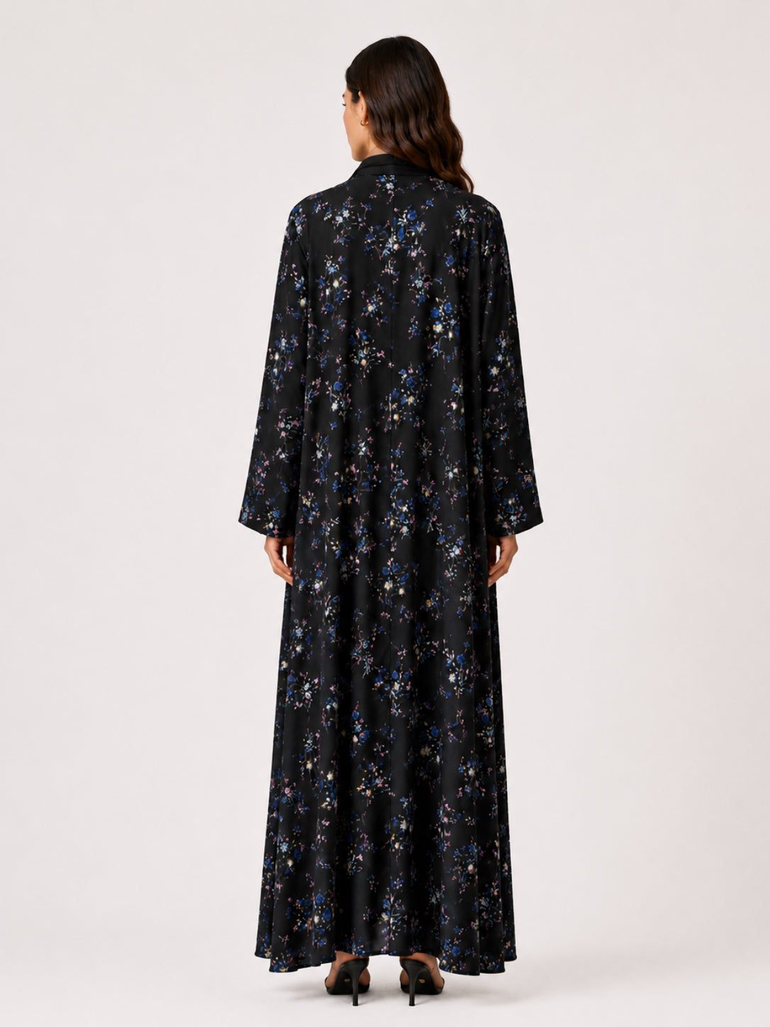 Black Floral Print Abaya