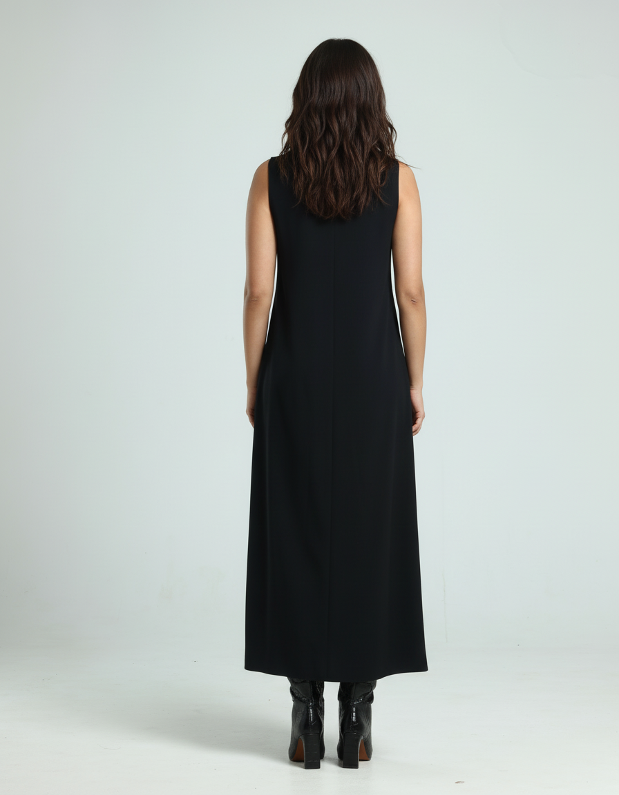 فستان كريب بدون أكمام - أسود