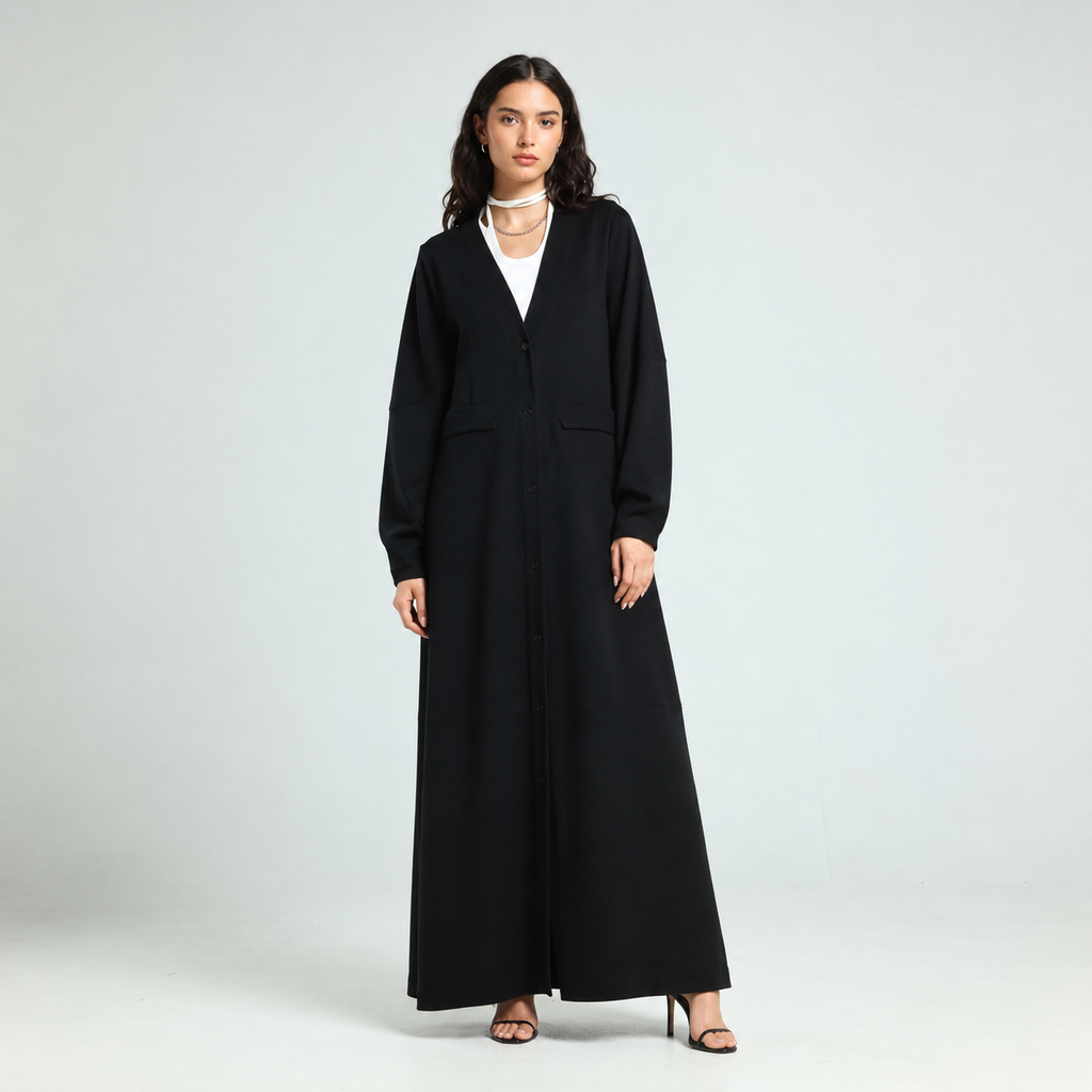 Cotton Jersey Abaya - Black