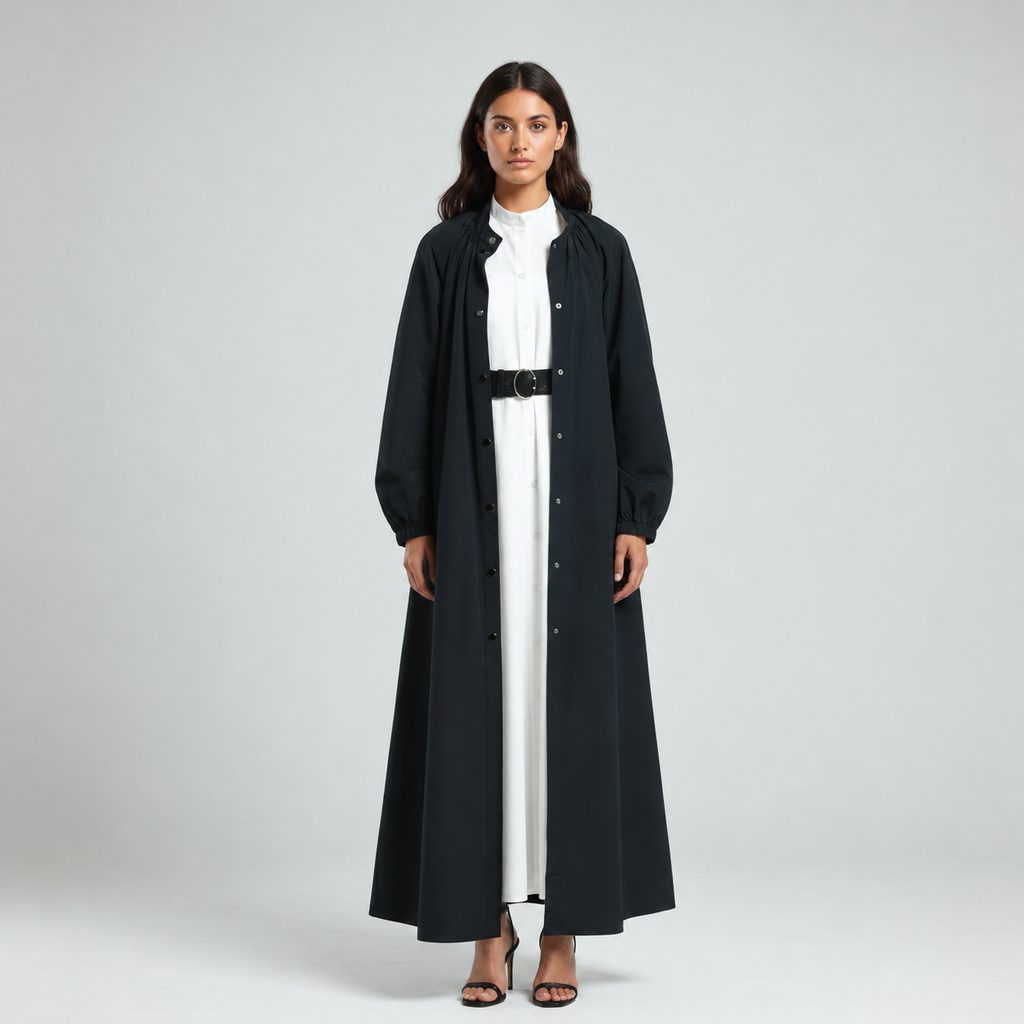 Drawstring Coat Abaya - Black