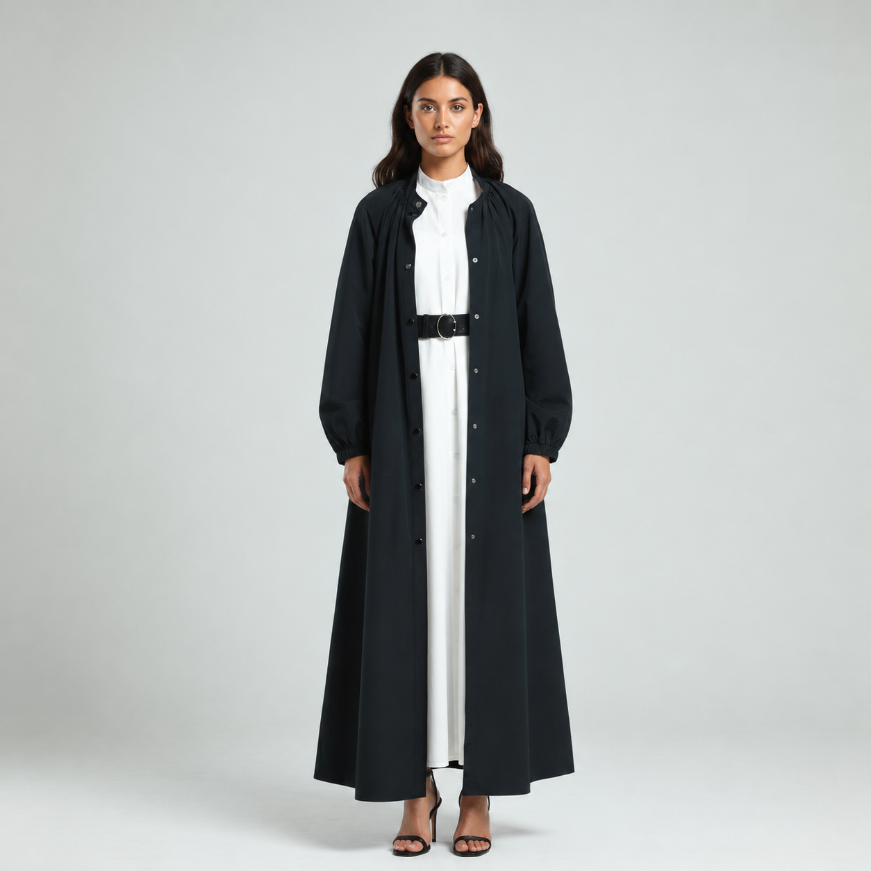 Drawstring Coat Abaya - Black